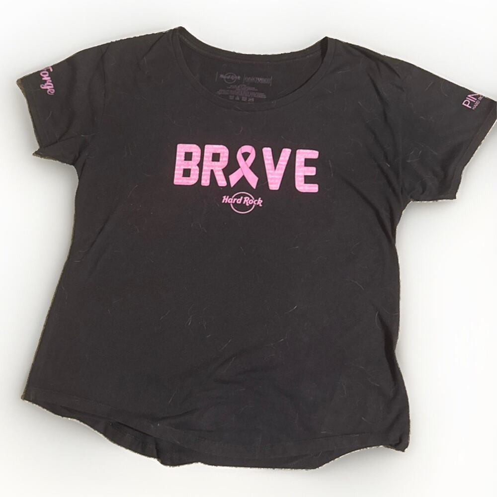 Hard Rock Cafe Pinktober Brave Breast Cancer Awareness Black TShirt Womens Large